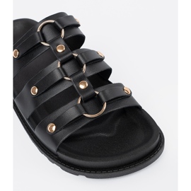 Seastar Crne ženske papuče ukrašene s tri pruge s rhinestones crno 1