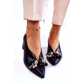 Kožne pumpe s ukrasom laura messi 2487 mornarsko plava 2