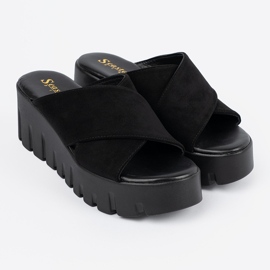 Seastar Ženske crne sandale na klin od brušene kože crno 1