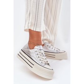 Ženske kožne tenisice na Goe RR2N4108 Srebrna platforma srebro 2