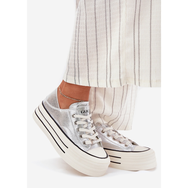 Ženske kožne tenisice na Goe RR2N4108 Srebrna platforma srebro 1