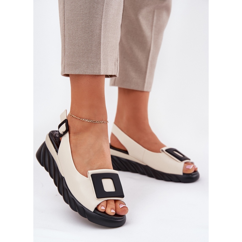 ARTIKER Ženske kožne sandale s klinom s artkerom za ukrašavanje 56C1570 bež 2