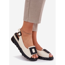 ARTIKER Ženske kožne sandale s klinom s artkerom za ukrašavanje 56C1570 bež 1