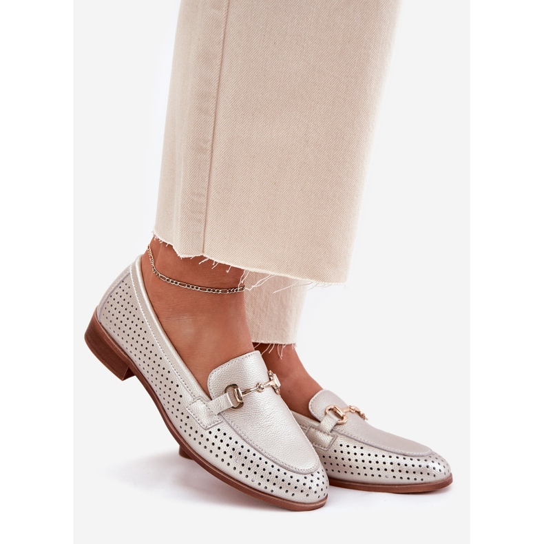 S.Barski Ženske kožne natikače s ukrasom s ravnim petom S. Barski LR51-594 Silver srebro 1