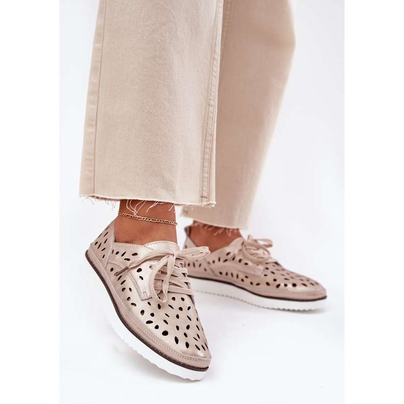 S.Barski Ženske kožne cipele S. Barski LR51-611 Złote zlatni 2