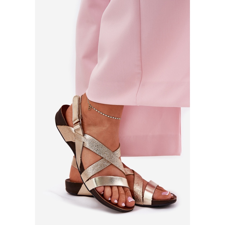 Zazoo Ravne kožne sandale Ženski Zlato Zlato 40032 zlatni 1