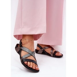 Ravne kožne ženske sandale zazoo 40032 crno crna 2