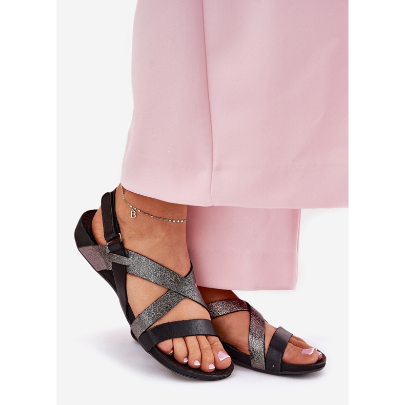 Ravne kožne ženske sandale zazoo 40032 crno 1