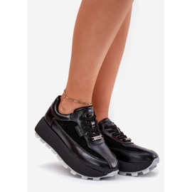 Big Star Ženske kožne tenisice na velikoj zvijezdi RR274873 Hi-Polish System Crna platforma crno 1