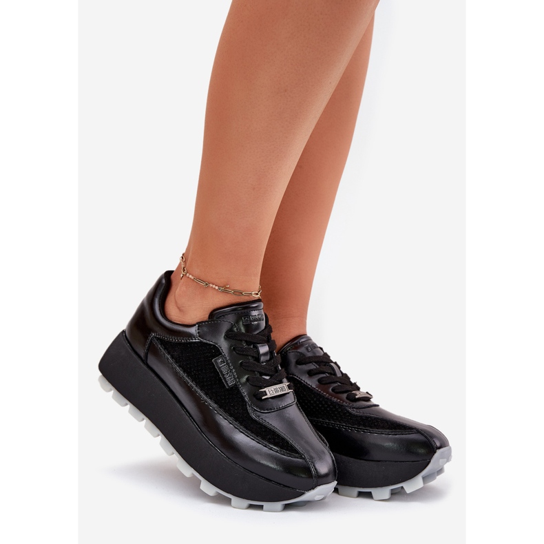 Big Star Ženske kožne tenisice na velikoj zvijezdi RR274873 Hi-Polish System Crna platforma 1