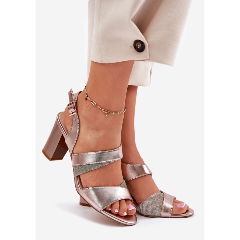 Ženske sandale na Sergio Leone SK866 ružičasti stup zlatni 1