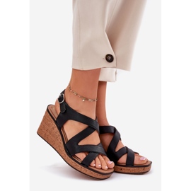 Ženske sandale na klinu Sergio Leone SK223 Black crno 1