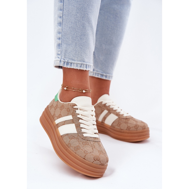 Niske tenisice na kaki platformi bež 2