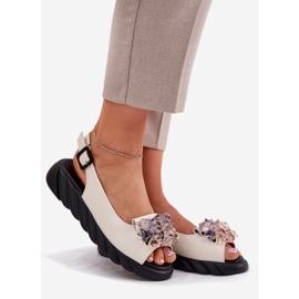 Ženske kožne sandale s Artikerom 54C1627 Kristali bež 1