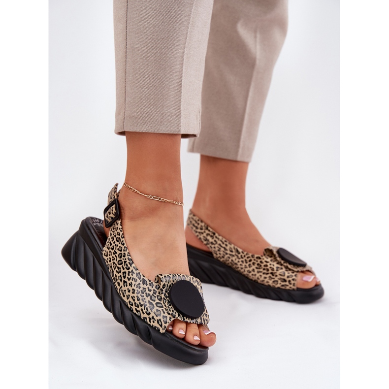 ARTIKER Sandale od prirodne kože za klinasti Artker 56C2186 Leopard Print bež 2