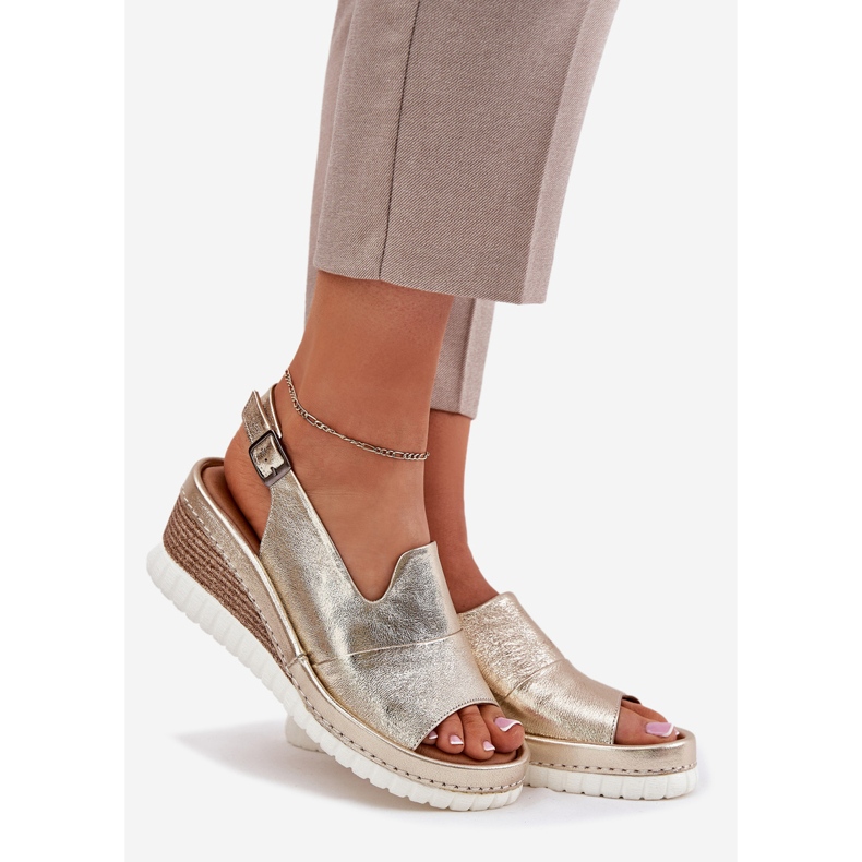 ARTIKER Ženske kožne sandale za klin Artker 56c0920 zlato zlatni 1