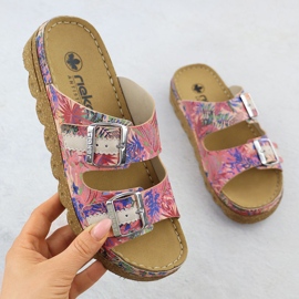 Ženske papuče na platformi s ružičastim kopčama Rieker V8751-90 ružičasta 1