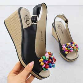 Kožne sandale klina s šarenim zrncama Black Filippo DS6021 crno 1