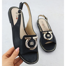 S.Barski Ravne ženske sandale s ukrasom carne S. Barski KV51-003 crno 1