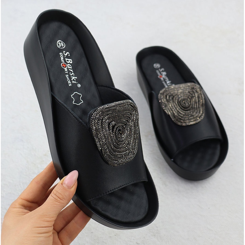 S.Barski Kožni ženski klinovi s jaknama s cirkonima carne S. Barski KV51-028 crno 1