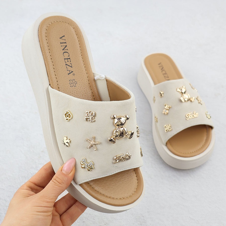 Ženski kožni klinovi s bež vinceza 66741 1