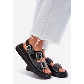 Big Star Kožne ženske sandale s velikim zvijezdama RR2746662 Crne kopče crno 1