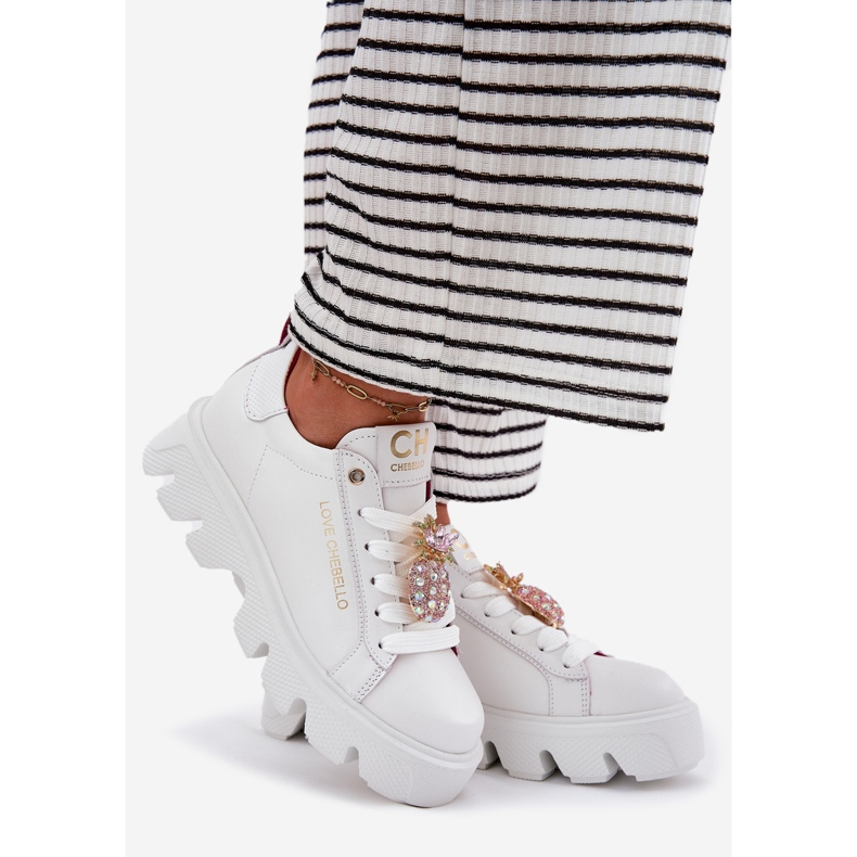 CheBello Kožne tenisice s ukrasnim broševima Porabello 4651 White bijela 1