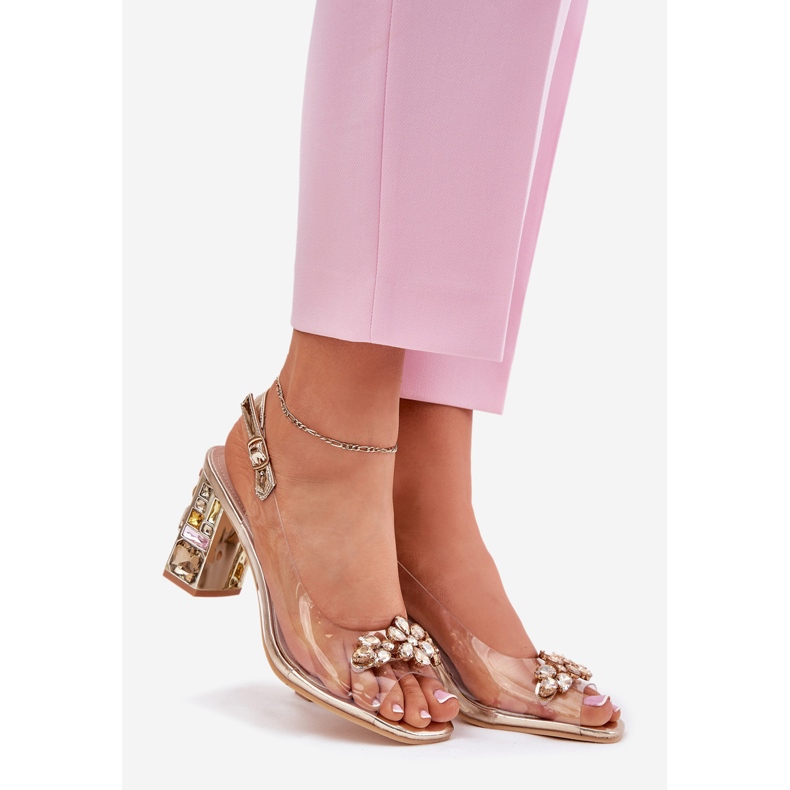 Vinceza Prozirne sandale na posta s Vincez Crystals 70110 Zlotys zlatna 1