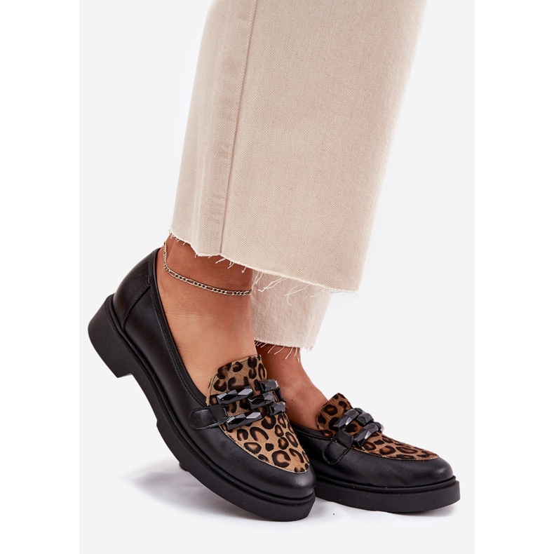 Kožni natikači s ukrasom i leopardovim tiskom laura messi 2965 crna 1