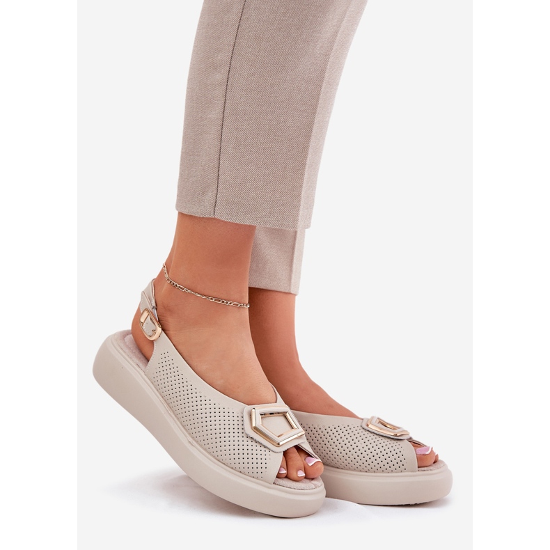 S.Barski Ženske kožne sandale s ukrasom S. Barskog LR51-786 bež 1