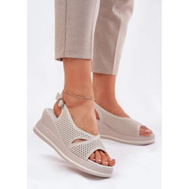 S.Barski Ženske kožne sandale S. Barski LR51-660 Openwork Beige bež 2