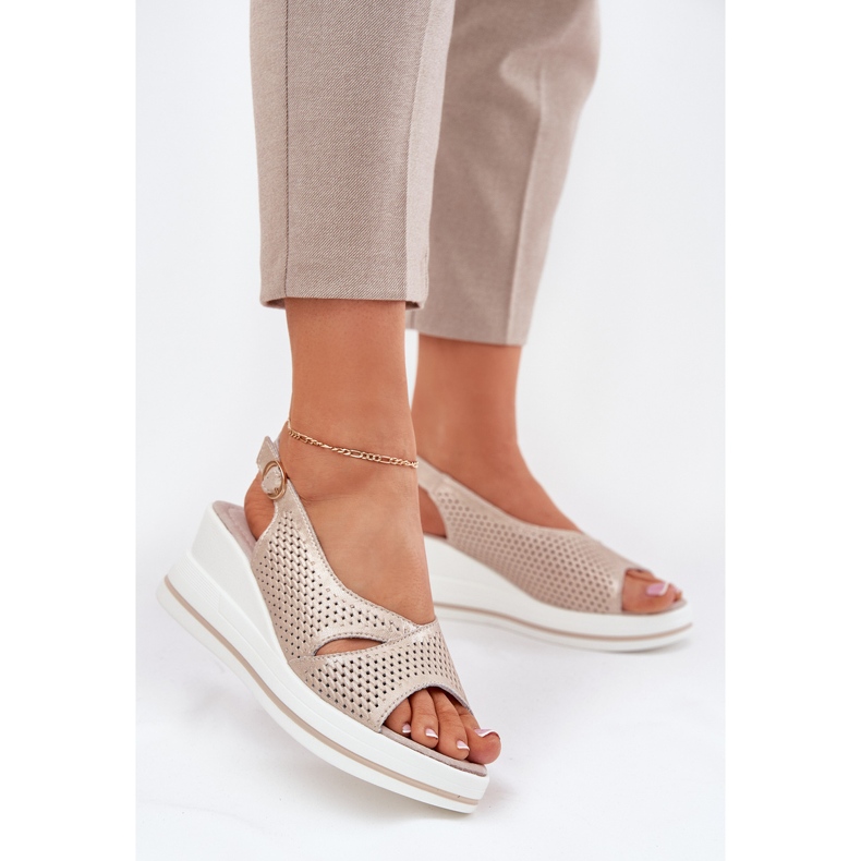 S.Barski Ženske kožne sandale S. Barski LR51-660 Openwork Golden zlatna 2