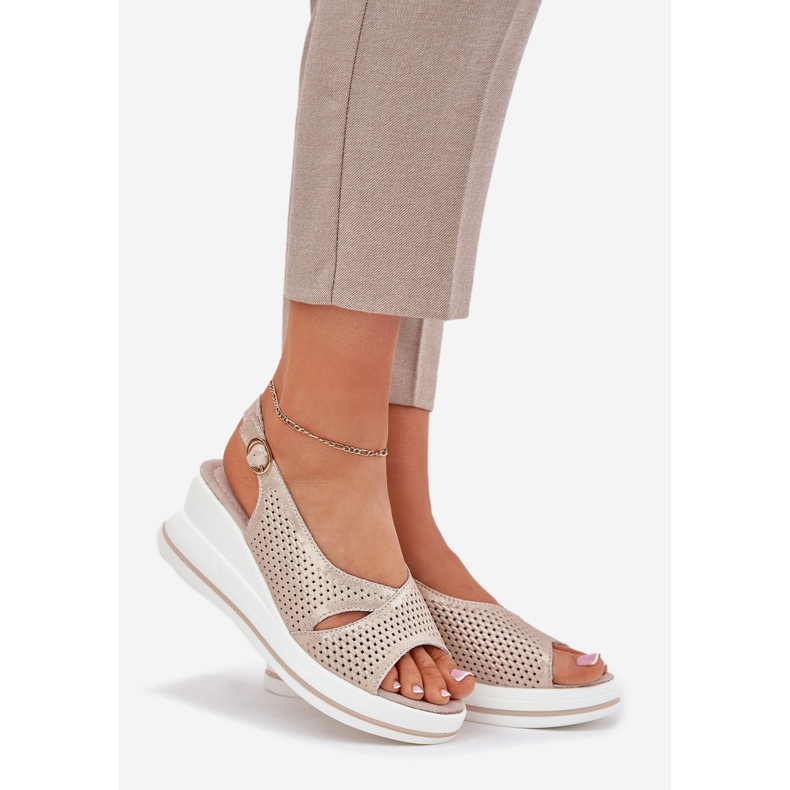 S.Barski Ženske kožne sandale S. Barski LR51-660 Openwork Golden zlatna 1