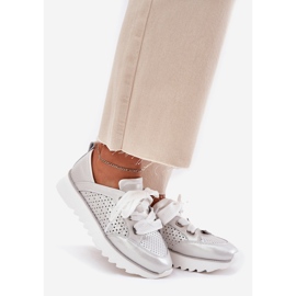 S.Barski Ženske kožne tenisice na srebrnoj platformi LR51-796 srebro 1