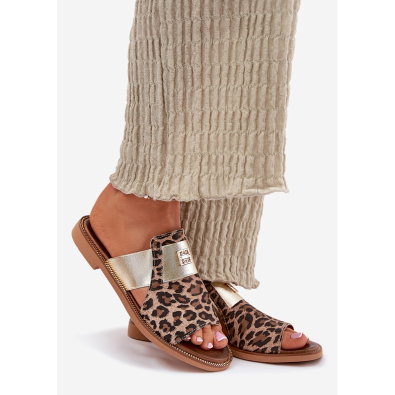 Zazoo Elegantni ravni -leather -high -heel kožni flip flop smeđa 1