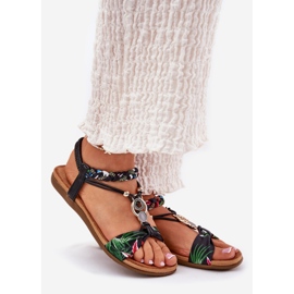 Ravne ženske sandale s pletenim pojasom i ukrasom Artiker 56C1318 Crni crno 1