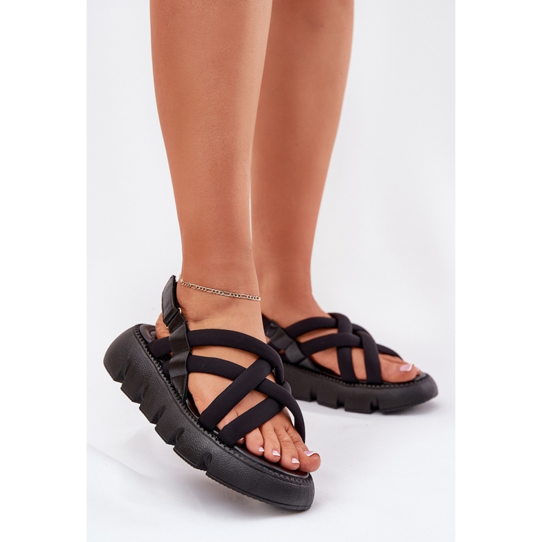 Inna Ženske sandale na platformi s crnim prugama crna 2