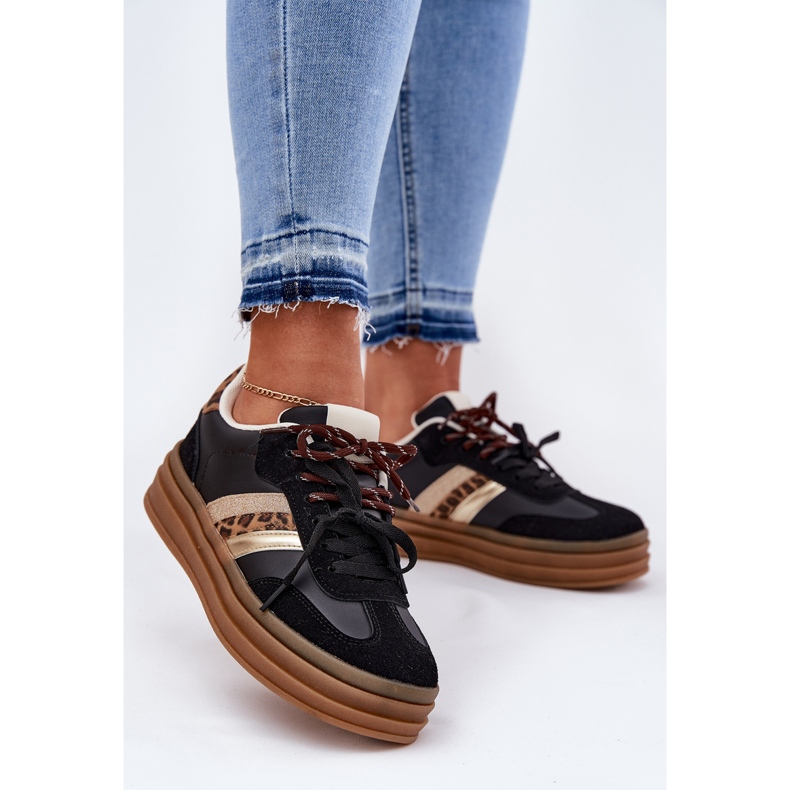 Inna Ženske tenisice na platformi s dvostrukim vezama crni leopard ispis crno 2