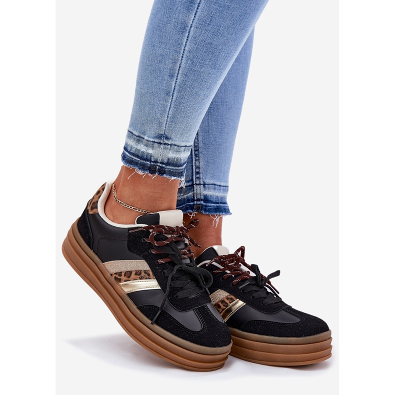 Inna Ženske tenisice na platformi s dvostrukim vezama crni leopard ispis crna 1