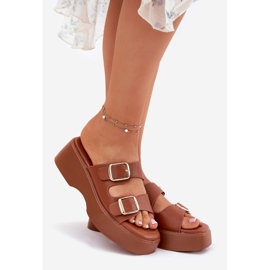 Inna Ženski klip na klinu i platformi s kopčama deva smeđa 1