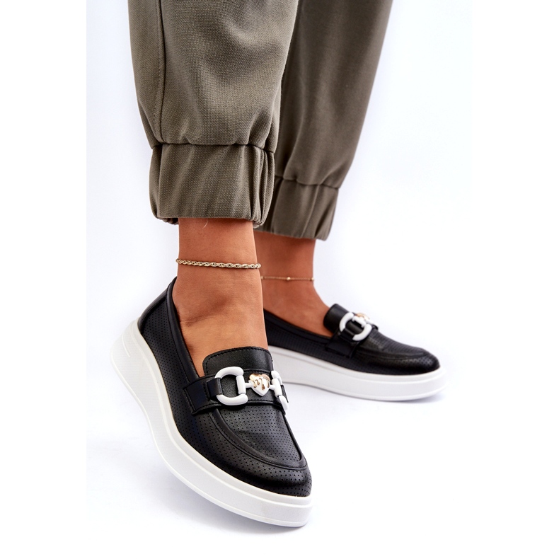 S.Barski Ženske kožne natikače na platformi carne S. Barski lr720 s ukrasom crno 2