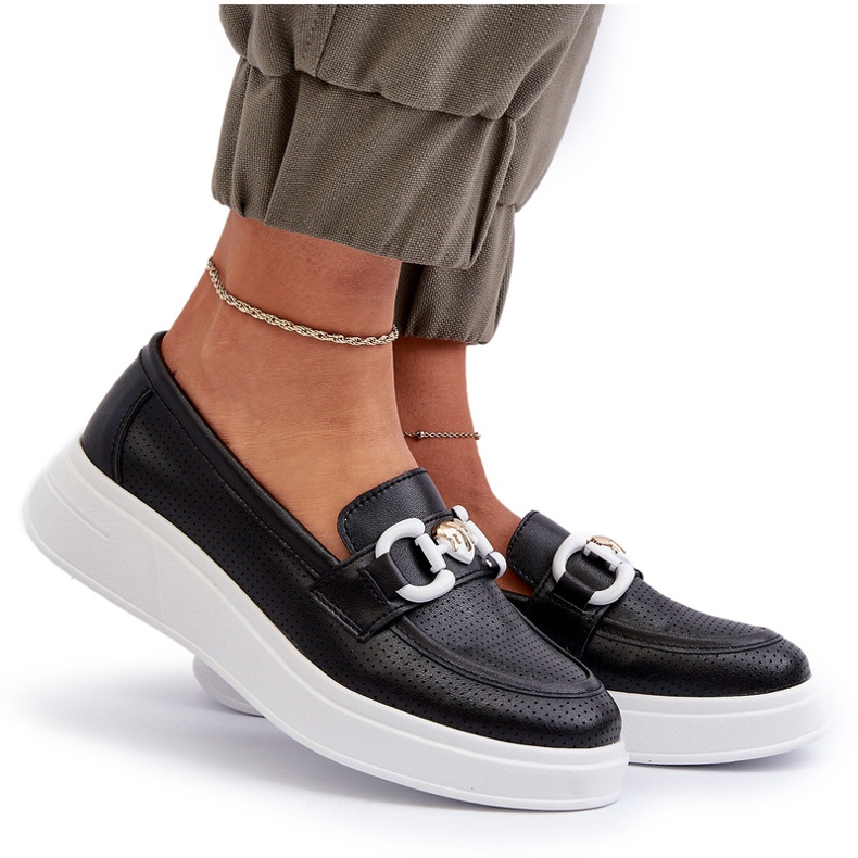 S.Barski Ženske kožne natikače na platformi carne S. Barski lr720 s ukrasom crno 5