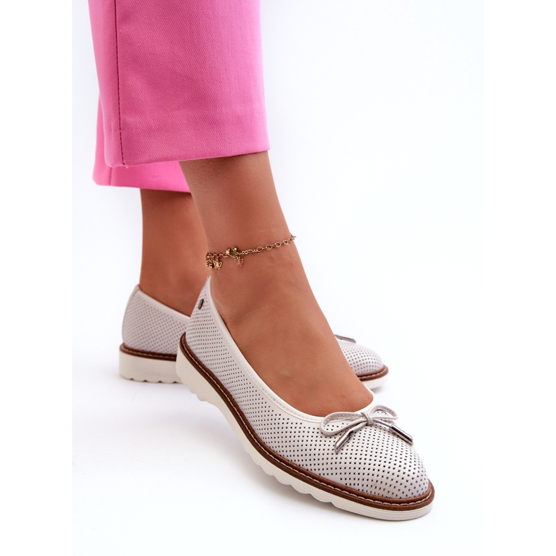 Ženske ažur balerinke od prirodne kože Maciejka P6509-11 Bijele bijela 3