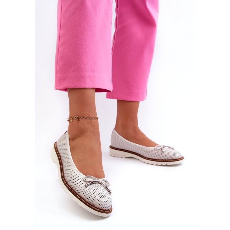 Ženske ažur balerinke od prirodne kože Maciejka P6509-11 Bijele bijela 1