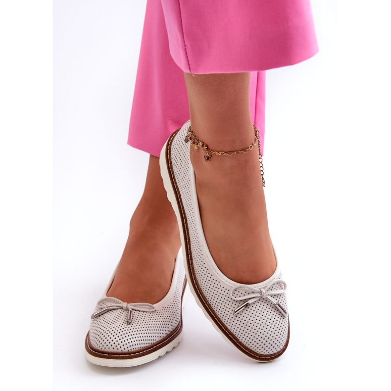 Ženske ažur balerinke od prirodne kože Maciejka P6509-11 Bijele bijela 4