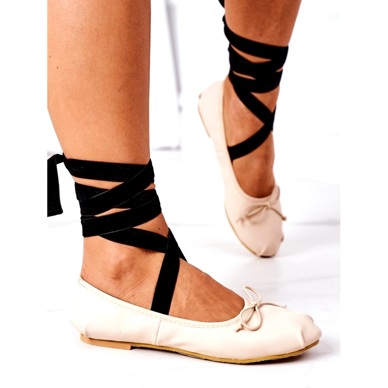 Vezane ženske balerina s golim lukom bež 3