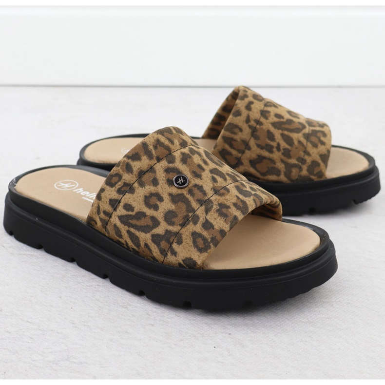 Ženske kožne papuče na platformi s bež heliosom 156.731 2