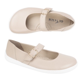 Bosonogi ženske balerine Olivier 1770Pol kožne cipele s bež kopčama 1