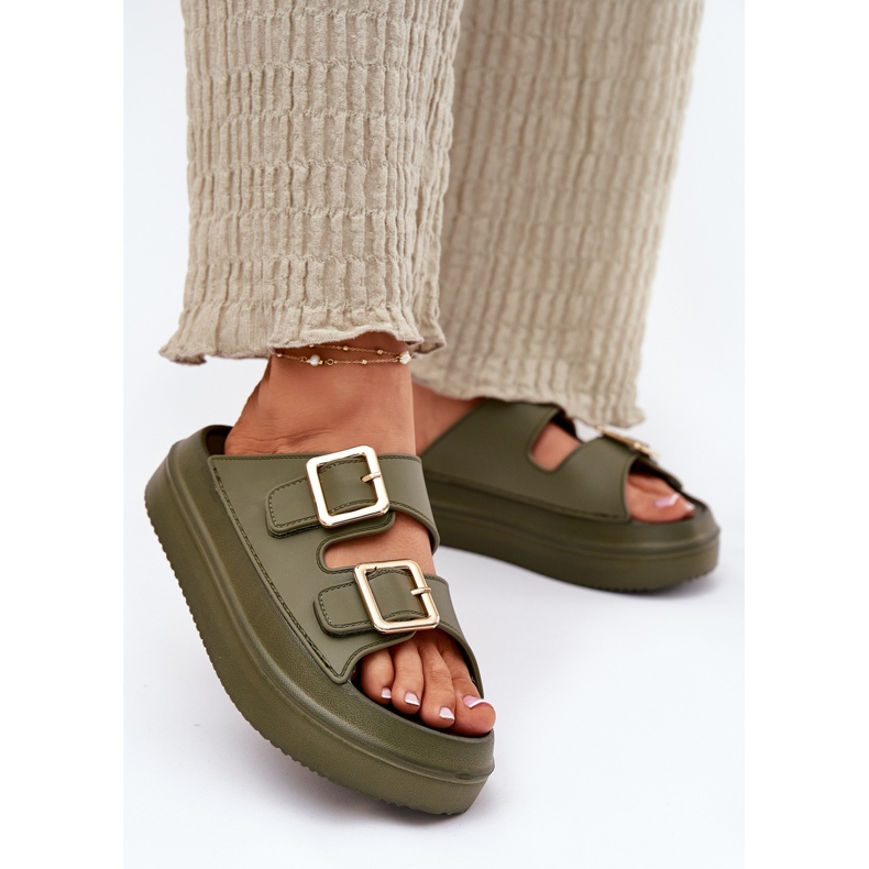 Inna Ženski klip na platformi sa zlatnim kopčama zelenim zelena 2