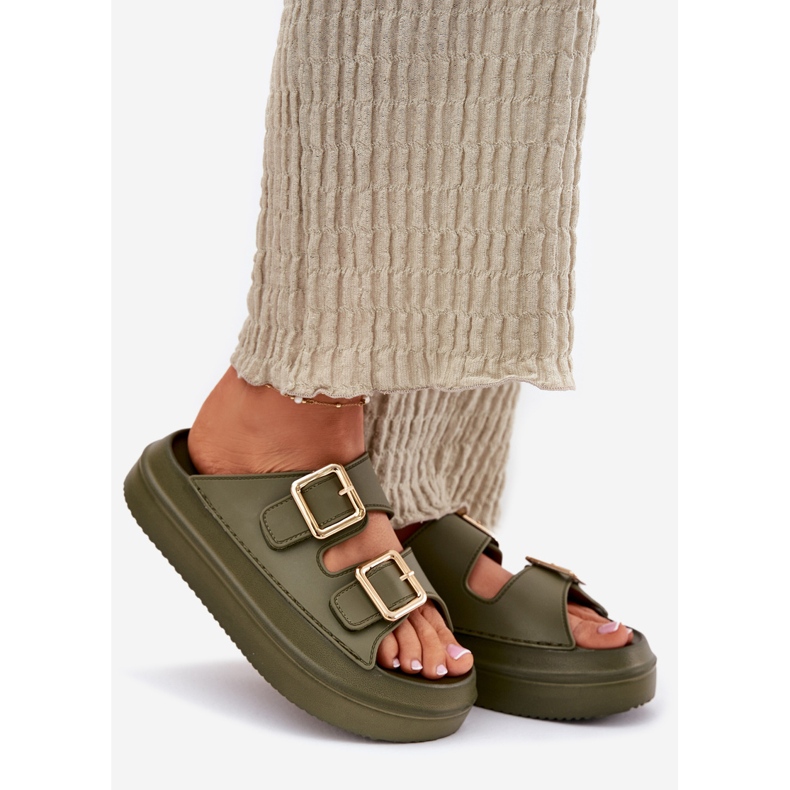 Inna Ženski klip na platformi sa zlatnim kopčama zelenim zelena 1